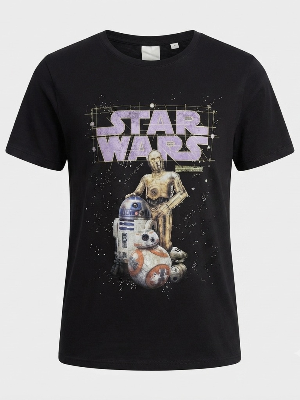 H&M Black Star Wars T-Shirt with C-3PO, R2-D2 & BB-8 Graphic Size S Unisex